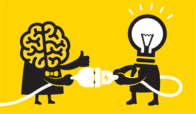 An illustration of a brain and a lightbulb.