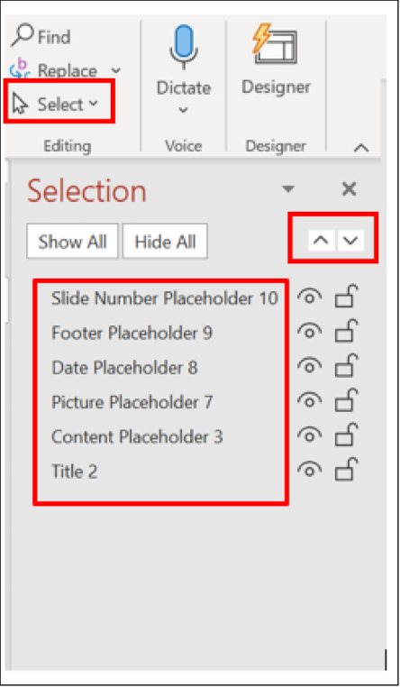 PowerPoint selection pane