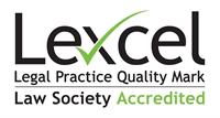 The Lexcel legal practice quality mark law society accreditation logo.