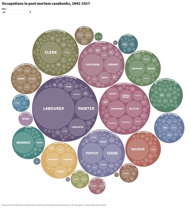 Occupations in post mortem casebooks, 1841-1917