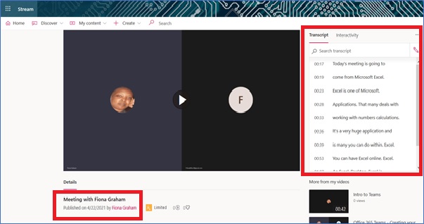 Transcript in Shown in Stream