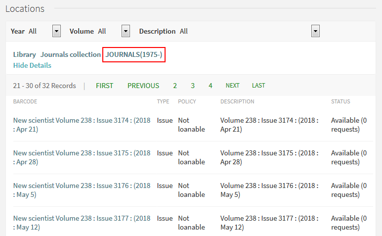 16 Print journal holdings info