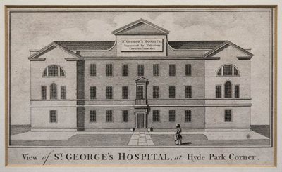 An etching of St George's at Hyde Park Corner by Toms, c,1740.
