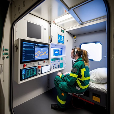 Image of a state-of-the art paramedic simulation suite generated using Midjourney.