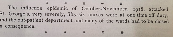 A photo of a paragraph in the St George’s Hospital and Medical School Gazette, Feb 1919. Archives and Special Collections, St George’s, University of London.