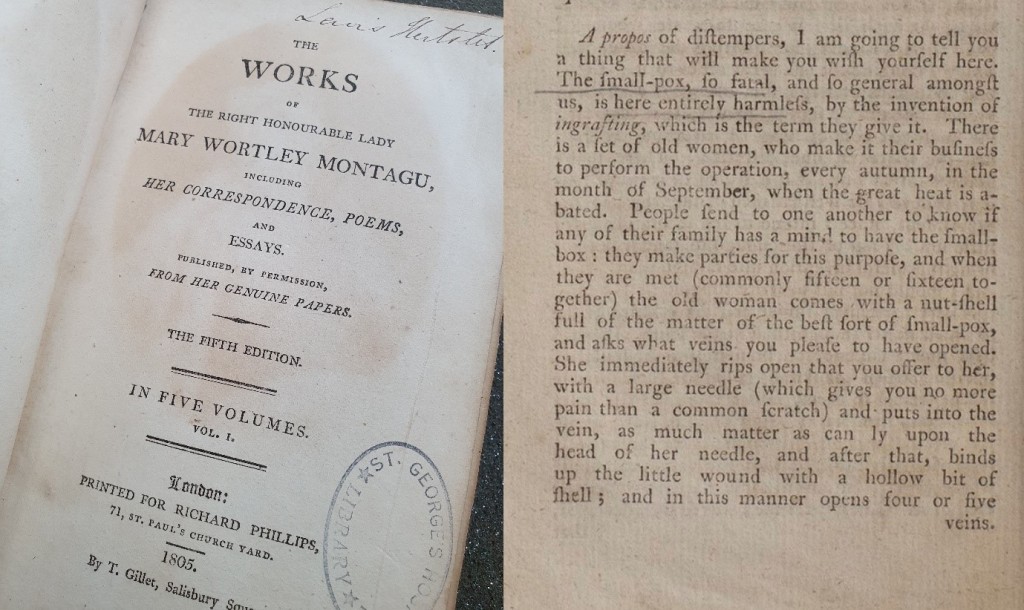 Photos of two pages of books with text from St George's Archives.