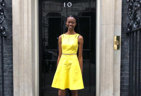 Final-year medical student, Hannah Likinyo, outside of 10 Downing Street.