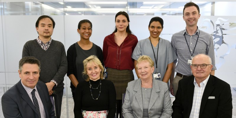 A picture of the Lancasters with Professor Elijah Behr and research team.