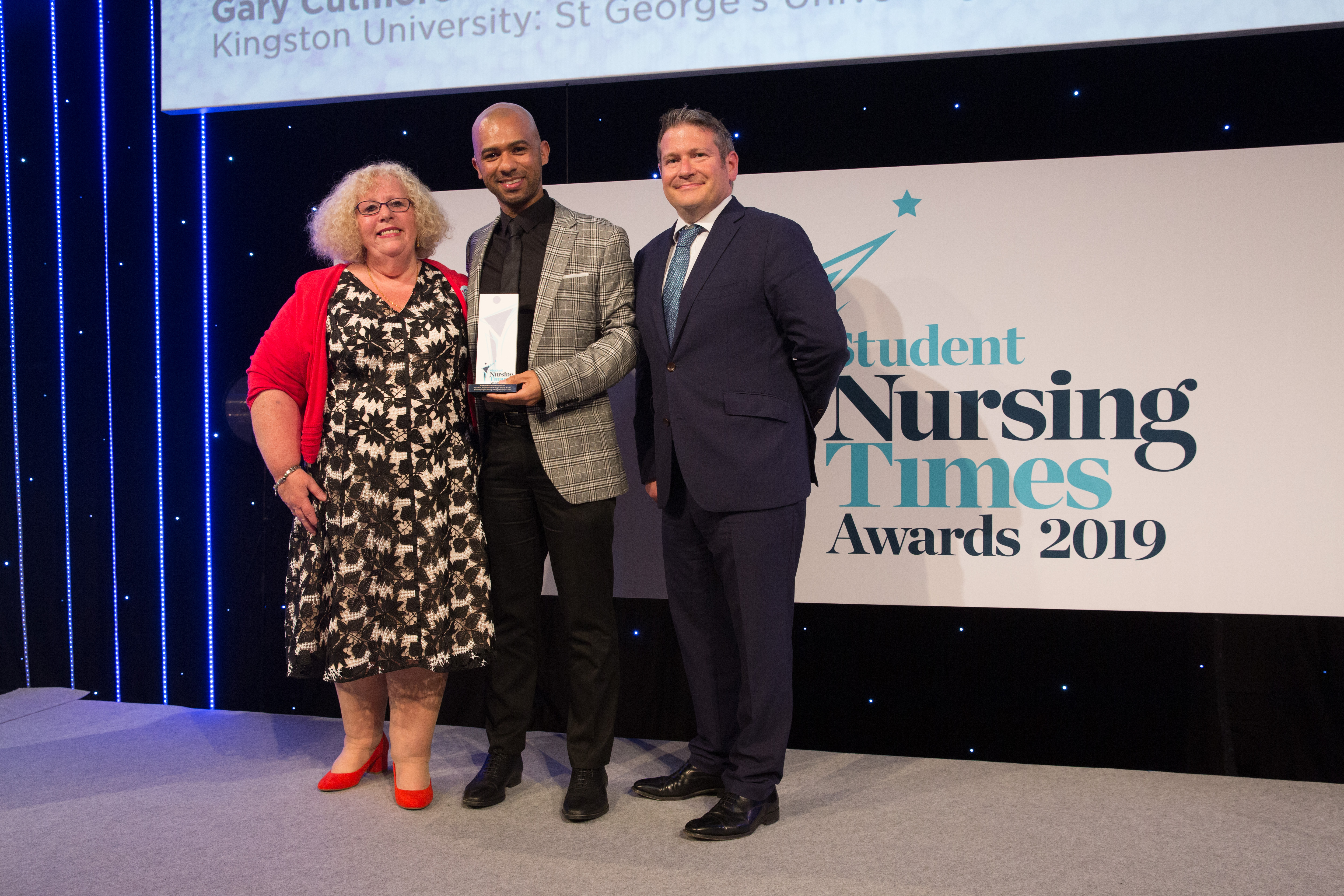 Gary Cutmore with his ‘Most Inspirational Student Nurse of the Year’ award at the Student Nursing Times Awards 2019.